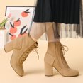 thumbnail image 2 of Unique Bargains Women's Round Toe Chunky High Heel Lace Up Booties, 2 of 6