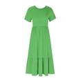 thumbnail image 5 of Weiqiqre Robes de Cocktail pour Femmes, Robe d'Été Décontractée à Manches Courtes et Col Ras du Cou pour Femmes, Robe Longue Fluide à Étages de Plage avec Poches, 5 of 5
