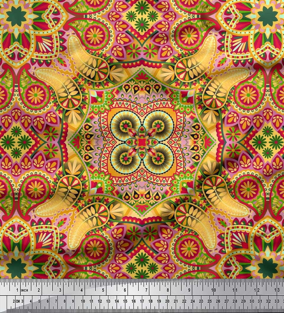 Soimoi Silk Fabric Paisley & Mandala Decorative Decor Fabric Printed Yard 42 Inch Wide