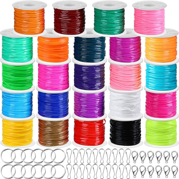 Kit de Cordons de Laçage en Plastique pour Guimauves avec 24 Rouleaux de Cordons de Bracelet Guimauves 24 Pcs Fermoir Mousqueton pour Bijoux 24 Pcs Anneaux Porte-Clés Pinces de Lanière 24 Pcs Crochets de Lanière à Pression (Normal)