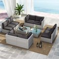 thumbnail image 1 of Costway Ensemble de Conversation en Rotin PE pour Terrasse Extérieure, Canapé Sectionnel 10 Pcs, Noir, 1 of 10
