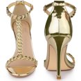 thumbnail image 2 of BLISSFUL STEP T Strap Rhinestone Ankle Strap Stiletto Heels Sandals for Women Gold 6 M US, 2 of 6