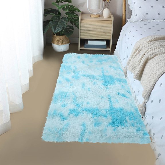 Boovnll Tapis pour Chambre à Coucher, Jetés en Peluche Teinture sur Nœuds Super Doux et Confortables, Tapis de Chevet Antidérapant et Qui Ne Perd Pas Ses Fibres, pour Salon, Chambre à Coucher, Déco Maison, Tapis - 2.6x5.2Ft