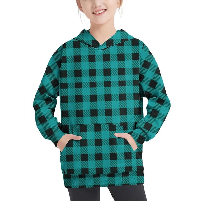 MeetoTime Sweat à Capuche Surdimensionné pour Filles et Garçons Manches Longues Col Rond Imprimé à Carreaux Pull Automne Hiver pour Enfants