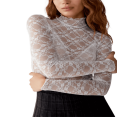 thumbnail image 1 of Chemise Basique en Dentelle Transparente à Col Roulé pour Femmes avec Manches Longues, 1 of 7