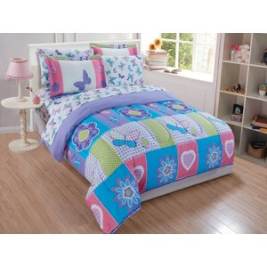 Mk Collection Comforter Set Butterfly Purple Pink Turquoise Green Flowers New (Twin)