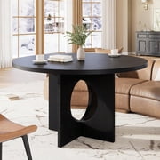 Round Dining Table with Sturdy Pedestal Base, 47inch Kitchen Dinner Table, Space Saving Dinning Room Furniture for Living Room, Kitchen, Apartment, Only Table