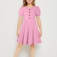 thumbnail image 2 of FAIWAD Robe d'Été pour Filles à Manches Bouffantes, Boutonnée, Coupe Trapèze, à Étages, pour Fête, École, Tenue Quotidienne, 5-15 Ans, 2 of 7