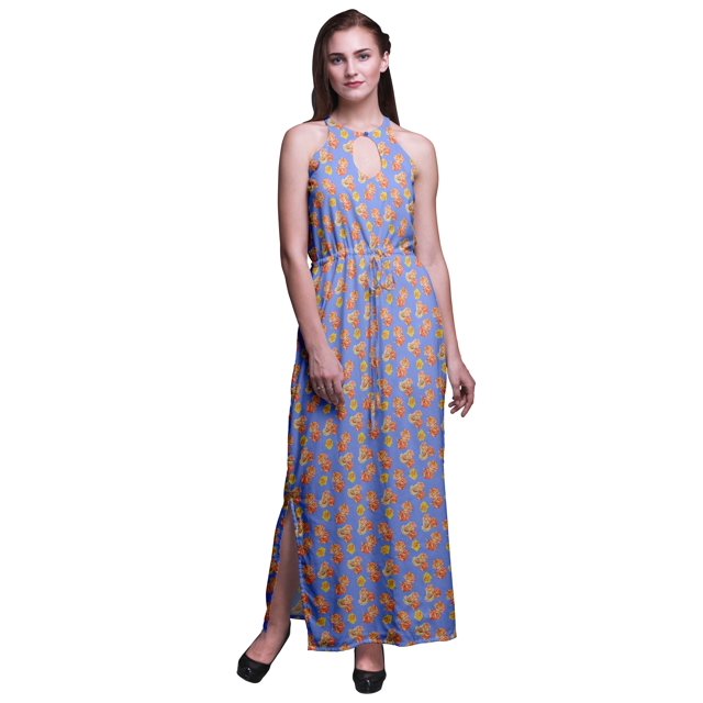 Bimba Floral Ladies Sleeveless Long Print Maxi Dress with Side Slits Summer Wear-XX-Large