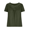 thumbnail image 3 of Timegard Hauts pour Femmes Grande Taille Col Rond Dentelle Manches Courtes Froncé Couleur Unie Chic Décontracté Tunique, 3 of 5