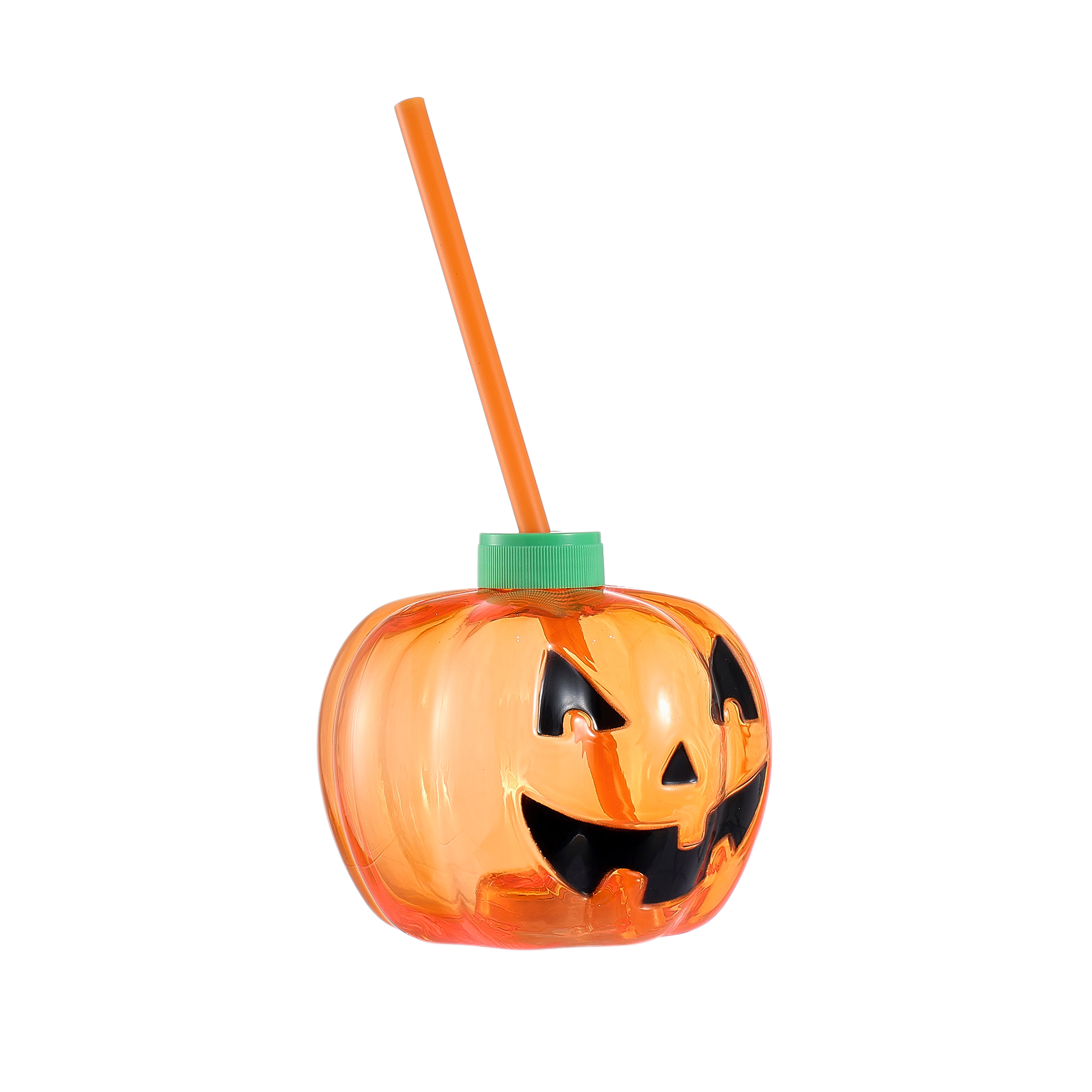 Gobelet lumineux citrouille d’Halloween, Orange translucide, Gobelet avec couvercle et paille, Âges 3+, Favors de fête, par Way to Celebrate