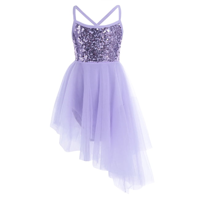 Oyolan Camisole à Sequins pour Filles, Robes de Danse Ballet, Jupe Tutu Violette 5-6