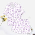thumbnail image 4 of Girls Bow Print Loose Fit Short Sleeve Pajama Set Two Piece Button Down Lapel Preppy Sleepwear Outfit, 4 of 5