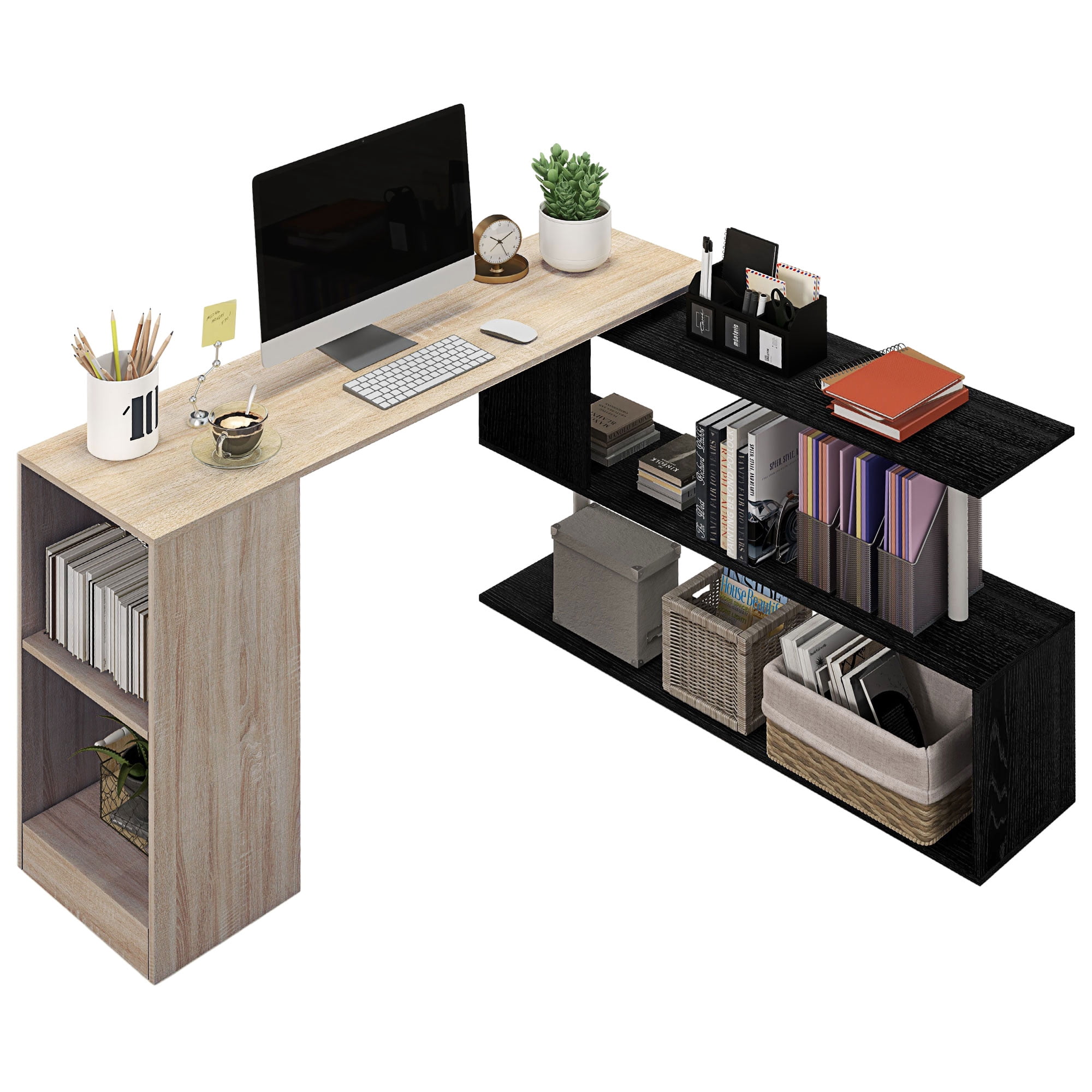 HOMCOM 55" L-Shaped Desk 360° Rotating Corner Computer Desk for Home Office