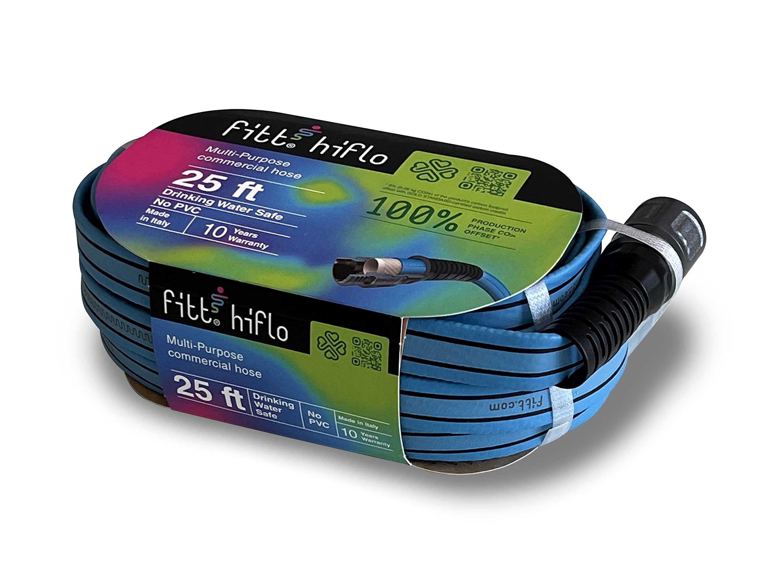 FITT HiFlo Water Hose Lightweight Ultra Flexible Durable Kink-Free Flat Multipurpose Garden Hose Easy to Use and Long-lasting Performance 25-Feet