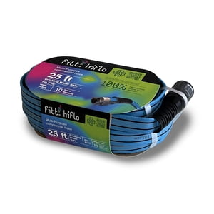 FITT HiFlo Water Hose Lightweight Ultra Flexible Durable Kink-Free Flat Multipurpose Garden Hose Easy to Use and Long-lasting Performance 25-Feet