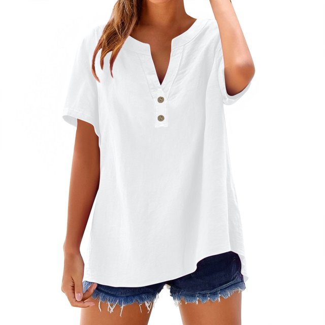 T-Shirts Femmes Lot Mode Décontractée Col en V Manches Courtes Haut T-Shirt - Hontri