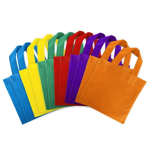 Super Z Outlet Assorted Colorful Solid Blank Fabric Tote Party Gift Bags Rainbow with Handles for Birthday Favors, Snacks, Decoration, Arts & Crafts, Event Supplies (12 Pack)(8" Inches)