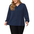 thumbnail image 1 of GRACE & GRANDEUR Women's Plus Size Fashion Work Long Sleeves Ribbon Front Chiffon Blouse 1X Dark Blue, 1 of 6