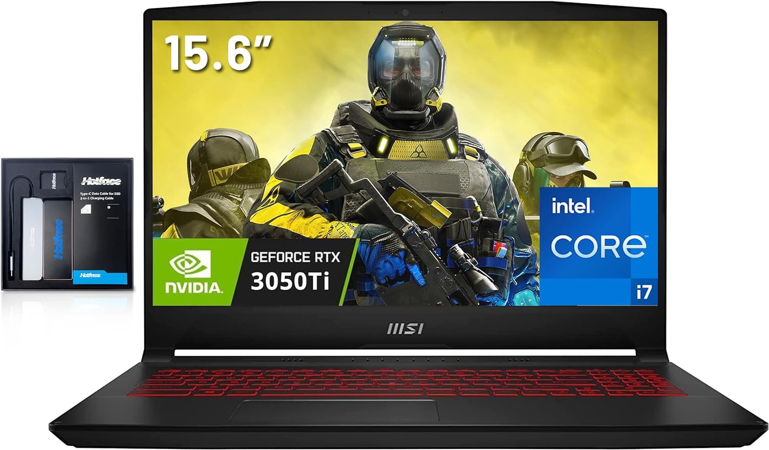 MSI Katana GF66 Ordinateur Portable de Jeu 15.6 Pouces FHD 144Hz, Intel Core i7-12650H, NVIDIA GeForce RTX 3050 Ti, 32 Go RAM, 2 To SSD, Clavier Rétroéclairé, Cooler Boost 5, Win 11 Home, Noir, Extension Hotface 128 Go