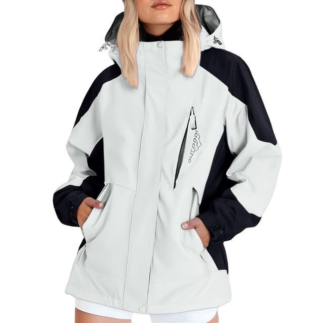 ManxiVoo Detachable Hood Women's Rain Jacket Multi-Purpose Hiking Windcoat With Adjustable Cuffs For Commuting XXXXL Size Light Ashy