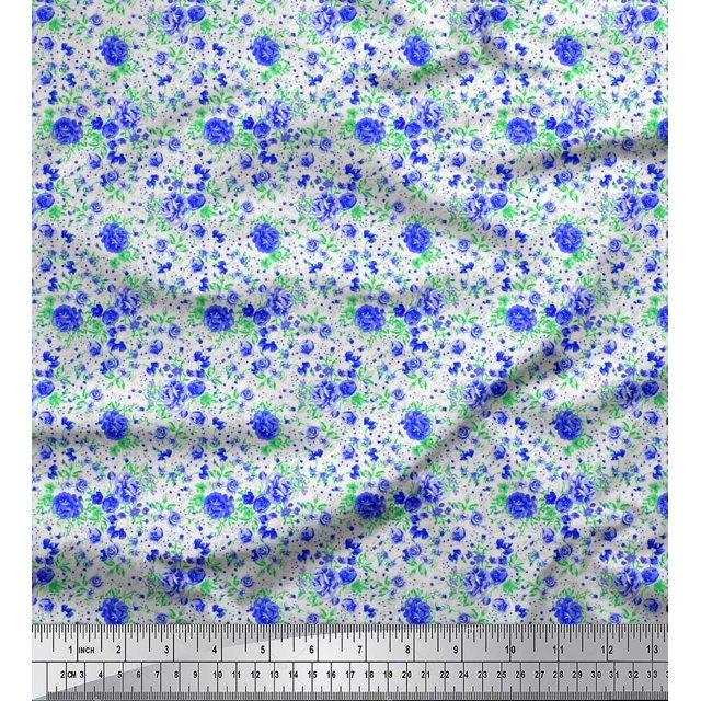 Soimoi Polyester Crepe Fabric Leaves & Rose Flower Print Sewing Fabric Yard 42 Inch Wide