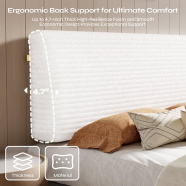 Pinmoco 4.7" Upholstered Foam Headboard King Bed, Height Adjustable and Ergonomic Head Board, Corduroy White