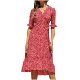 thumbnail image 1 of Chaussures Habillées pour Femmes Mode Décontractée Col en V Chiffon Floral Boho Plage Manches Courtes Robe Manches Courtes Robe Boho Plage Robe Courte Boho Sandales Mode pour Femmes, 1 of 6