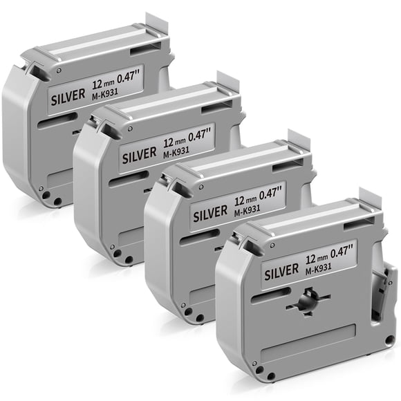 Anycolor M-931 Label Tape Replacement for Brother P Touch M-931s M Tape 12mm 0.47 Silver M-K931 M-931s M931 Tape for Brother PT-M95 PT-70BM PT-90 PT-85 PT-65 Label Maker Refills 4-Pack