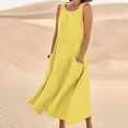 thumbnail image 1 of Meichang Robes Sans Manches en Lin pour Femmes Été Coupe Ample Col Rond Décontractées Robes d'Été Évasées Plage Vacances avec Poches, 1 of 5