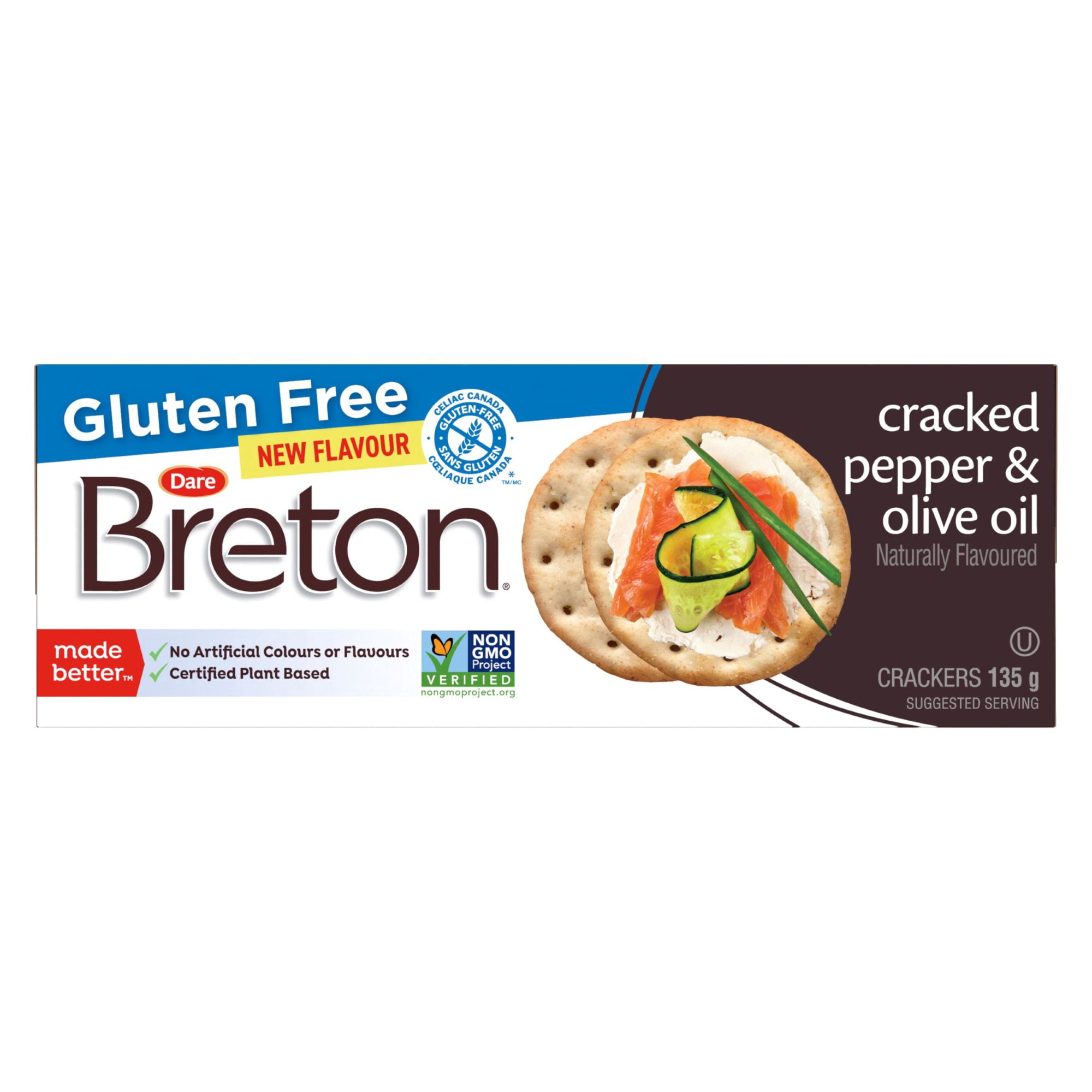 Dare Breton Gluten Free Cracked Pepper & Olive Oil Crackers, 135 g
