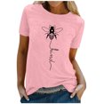 thumbnail image 1 of JIRNDf Hauts d'Été pour Femmes T-Shirts Tendance Imprimé Floral Col Rond Manches Courtes Décontracté Confortable Élégant Mignon Graphiques pour Femmes Chemises Rose L, 1 of 5