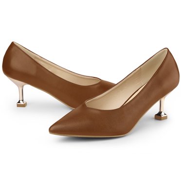 BLISSFUL STEP Escarpins pour Femmes à Bout Pointu à Talon Aiguille à Enfiler Chaussures à Talon Moyen Brun 7