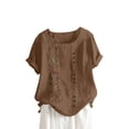 thumbnail image 1 of Dealovy Hauts en Coton et Lin pour Femmes, Col Rond, Manches Courtes, T-Shirts Brodés à Motif Floral, T-Shirts Grande Taille, 1 of 3