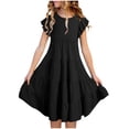 thumbnail image 3 of Milgrthf Robes Filles Enfants Été Robe à Manches à Volants à Double Couche 6-12 Ans Noir, 3 of 8