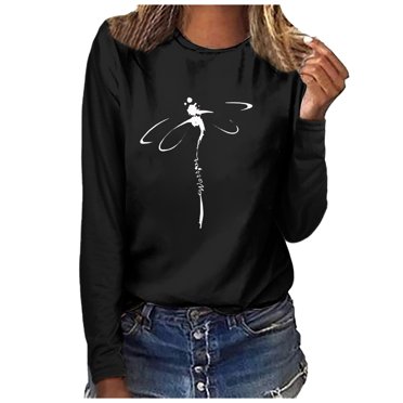 CEHVOM T-shirt Décontracté pour Femme à Imprimé, Col Rond, Manches Longues, Coupe Ample