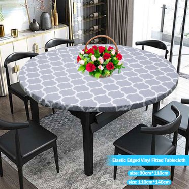 AMERTEER Nappe Ajustée en Vinyle à Bord Élastique, Dos en Flanelle et Bord Élastique, Couvre-Table Intérieur Extérieur, Nappe Ronde Ajustée en Vinyle, Résistant à l'Huile et Imperméable, Protège-Table Essuyable