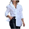 thumbnail image 1 of Pompotops Mode Femmes Uni Décontracté Manches Longues Col Rabattu Chemise à Boutons Hauts Liquidation, 1 of 6