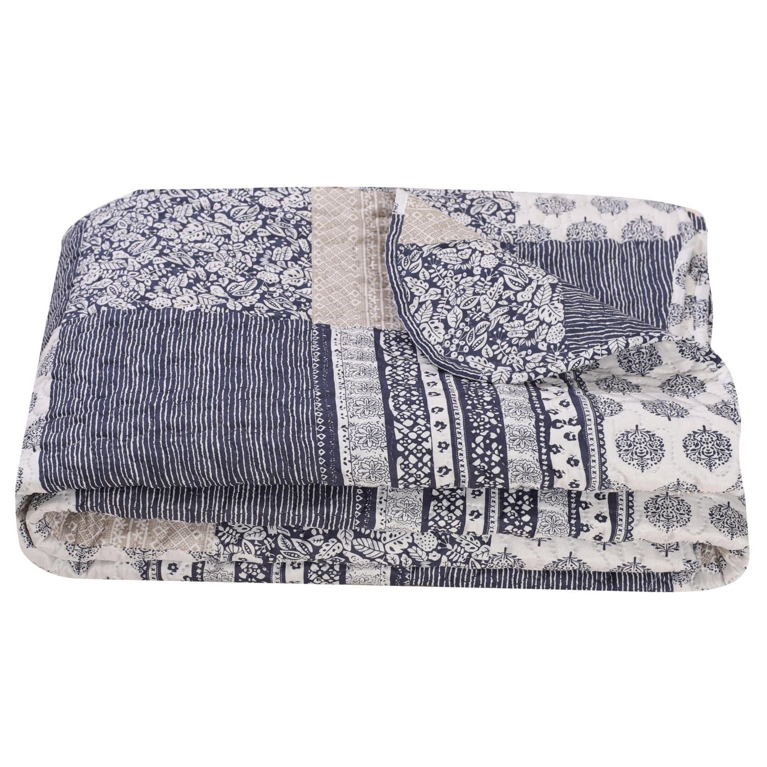 Marina Decoration Parure de lit ultra douce avec couvre-lit en tissu Pinsonic imprimé en relief et taies d'oreiller, motif écossais bleu marine