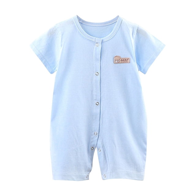 Tumotour Rompers for Toddler Outfits Soft Fashion Button Down Newborn Clothes Spring Casual Short Sleeve Jumpsuits Solid Color Onesie Bodysuits for Infant Baby Boy Girl