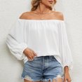 thumbnail image 2 of Pompotops Women's Spring, Summer, And Autumn Solid Color Casual One Line Neck Chiffon T-shirt Tops On Sale, 2 of 8
