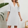 thumbnail image 3 of Robes Formelles pour Femmes Col en V à Volants Manches 1/2 Robe Midi Élégante Été Tenue de Bureau Décontractée Robe Courte Unie, 3 of 6