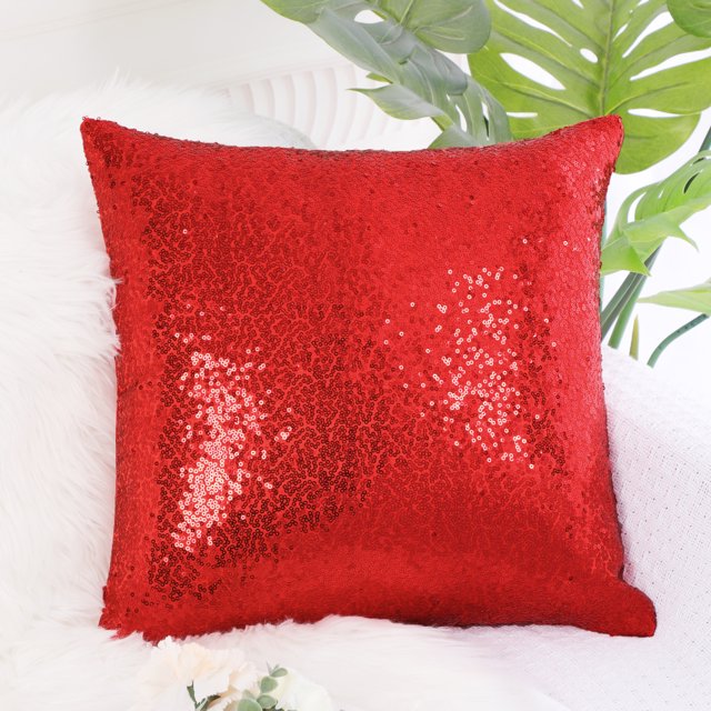 PiccoCasa Housses de Coussin Décoratives à Paillettes, Housses de Coussin 16"x16 Pouces pour Fête Rouge