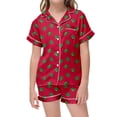 thumbnail image 2 of Toddler Girl Pajamas Cute Dinosaur Pattern Printed Short Sleeve Button Down Shorts Set Newborn Girl Clothes Red 2-3 Years, 2 of 3