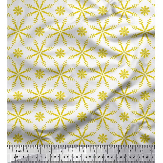 Soimoi Crepe Silk Fabric Flower Artistic Print Sewing Fabric Yard 42 Inch Wide