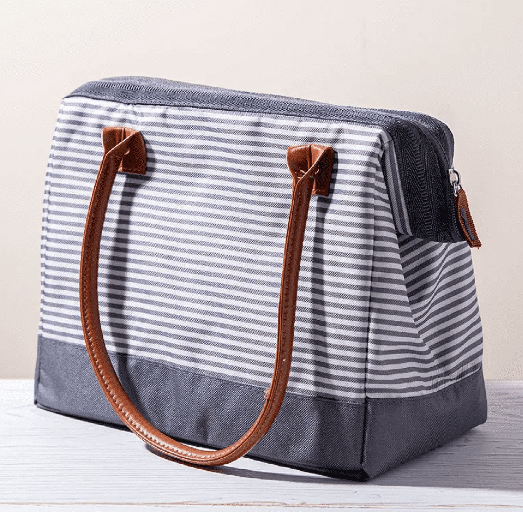 Thermos Raya Duffle 'rayures Grises' Sac à Lunch Isolé – Porte-Repas Élégant et Fonctionnel