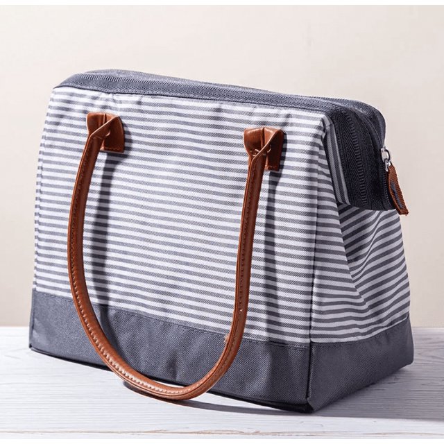 Thermos Raya Duffle 'rayures Grises' Sac à Lunch Isolé – Porte-Repas Élégant et Fonctionnel