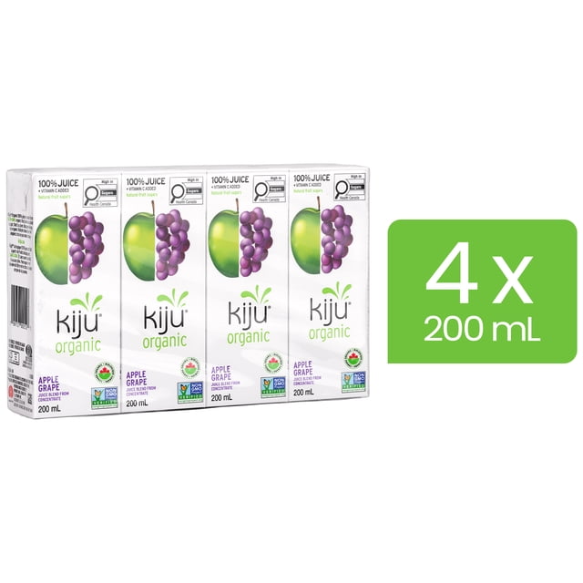 Kiju Boîtes de Jus de Fruits Biologiques Pomme Raisin 4X200ML