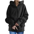 thumbnail image 2 of cllios Chandails à Capuche pour Femmes Vestes de Survêtement à Fermeture Éclair Col Ras du Cou Grande Taille Manches Longues Manteau Uni Coupe Classique Veste à Capuche, 2 of 9