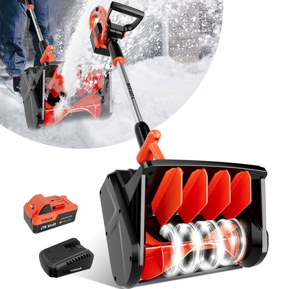 VOLTASK Pelle à Neige Électrique Sans Fil 24V de 13 Pouces avec Plaque Directionnelle, Batterie et Chargeur Rapide Inclus pour l'Entrée et les Trottoirs